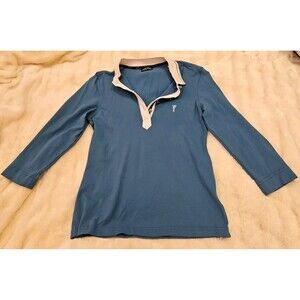 GOLFINO Womens Size 8 Teal W/ White Collar 3/4 Sleeve Polo Shirt Golf